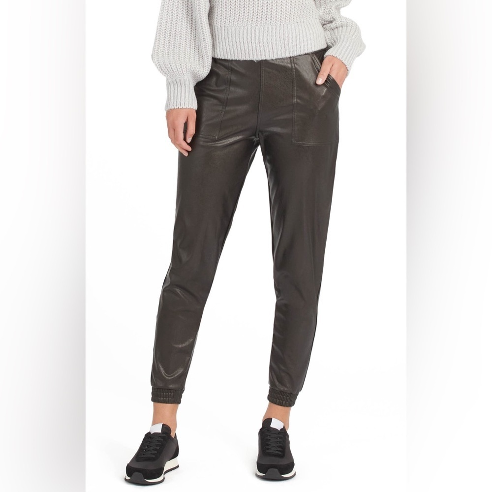 SPANX Faux Leather Jogger Pants in Dark Olive